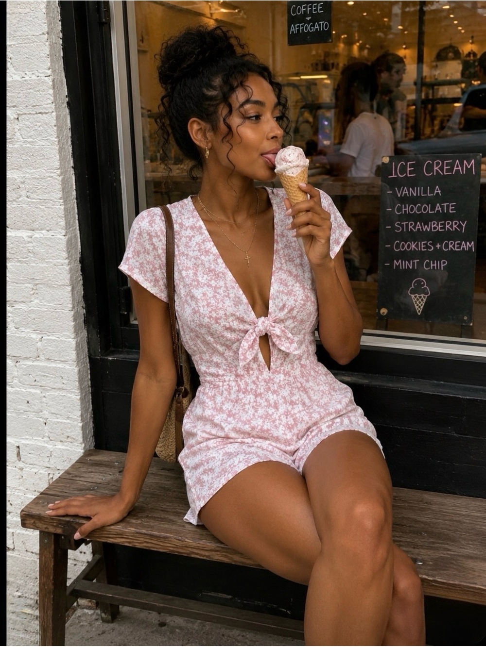 Pink Floral Tie-Front Romper